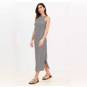 LOFT Black and White Striped Midi Dress